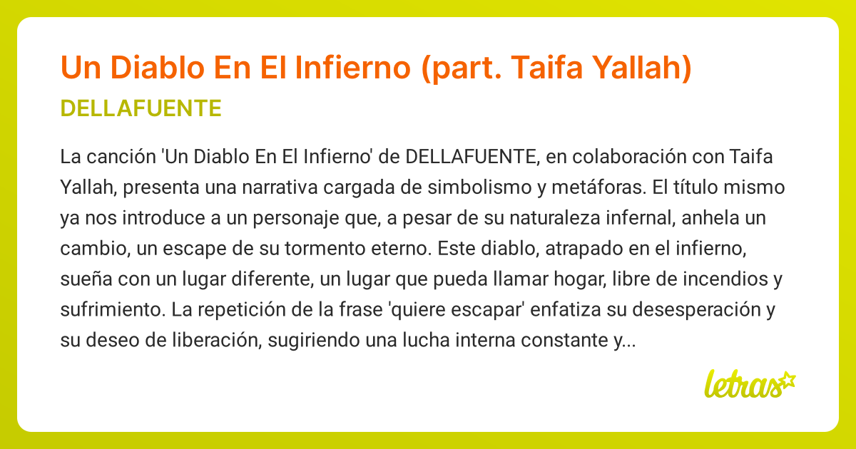 Significado de la canción Un Diablo En El Infierno (part. Taifa Yallah ...