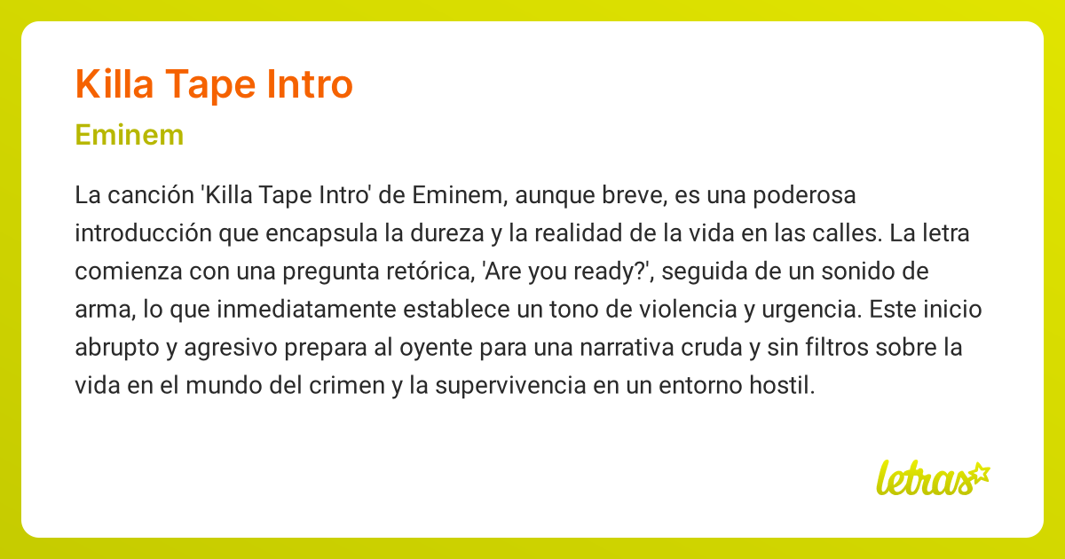 Significado de la canción KILLA TAPE INTRO (Eminem) - LETRAS.COM