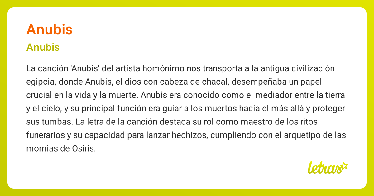 Significado de la canción ANUBIS (Anubis) - LETRAS.COM