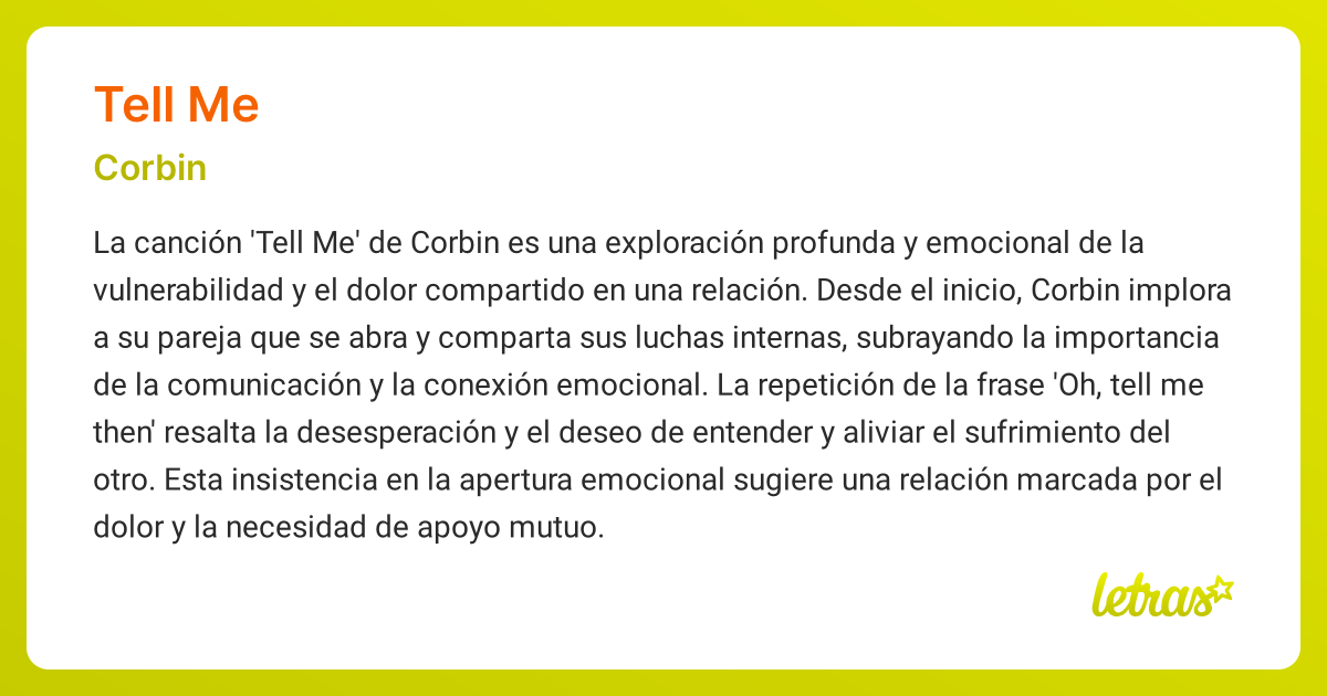 Significado de la canción TELL ME (Corbin) - LETRAS.COM
