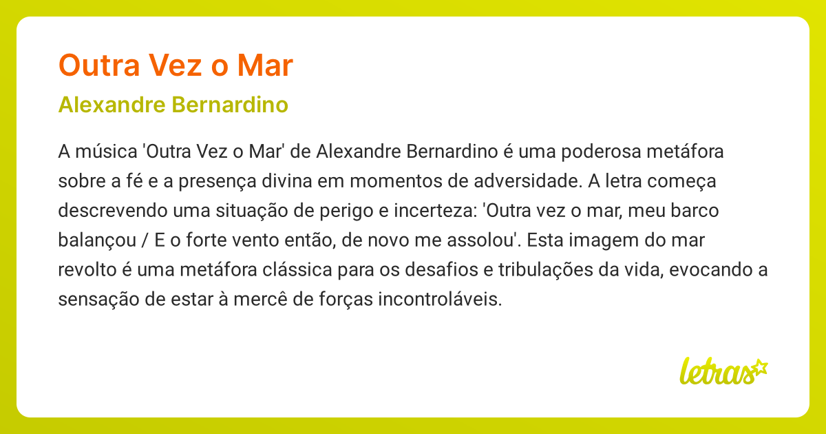Significado da música OUTRA VEZ O MAR (Alexandre Bernardino) - LETRAS ...