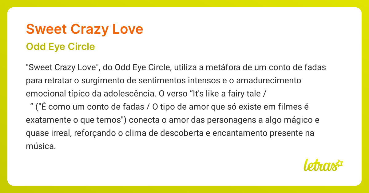 Significado da música SWEET CRAZY LOVE (Odd Eye Circle) - LETRAS.MUS.BR