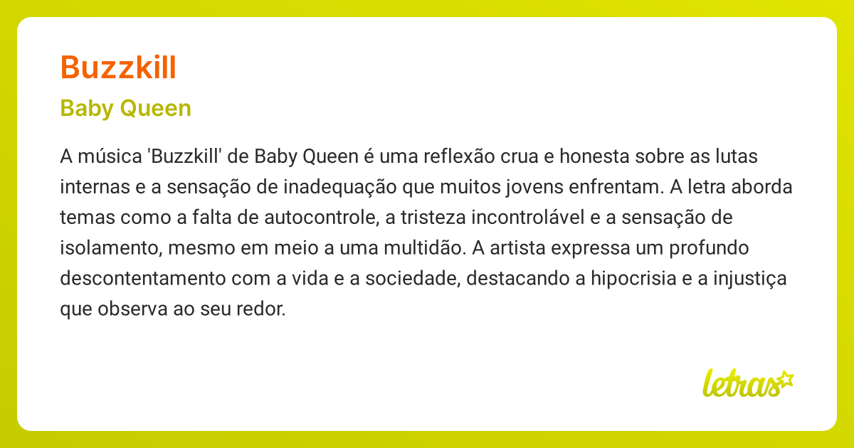 Significado da música BUZZKILL (Baby Queen) - LETRAS.MUS.BR