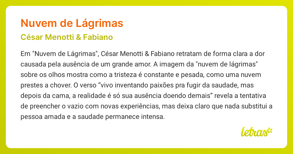 Significado da música NUVEM DE LÁGRIMAS (César Menotti & Fabiano ...