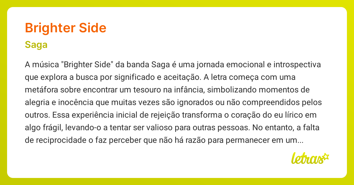 Significado da música BRIGHTER SIDE (Saga) - LETRAS.MUS.BR