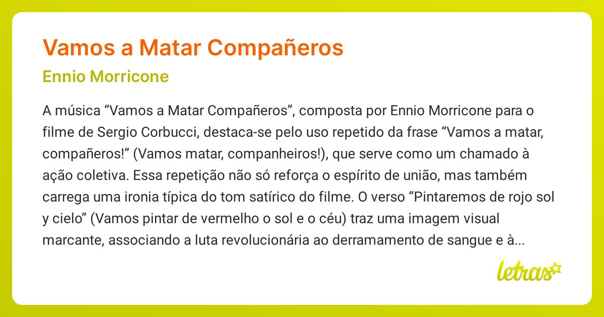 Significado da música VAMOS A MATAR COMPAÑEROS (Ennio Morricone ...