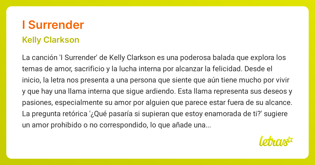 Significado de la canción I SURRENDER (Kelly Clarkson) - LETRAS.COM