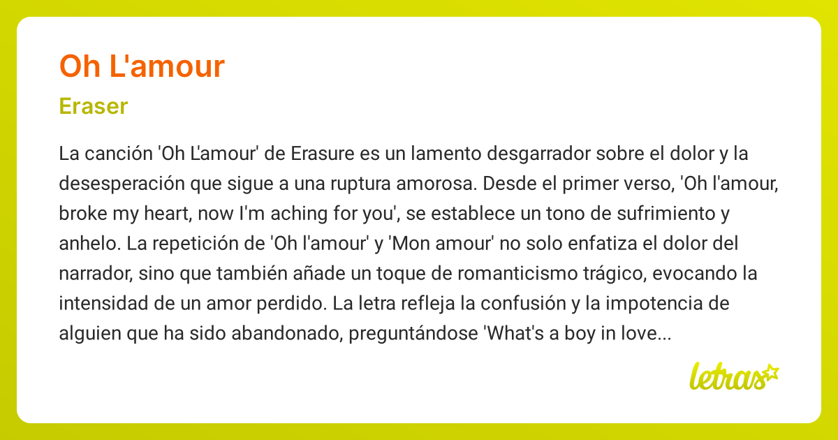 Significado de la canción OH L'AMOUR (Eraser) - LETRAS.COM