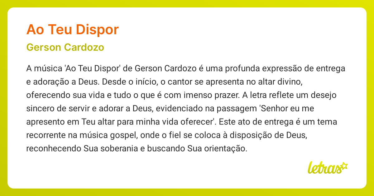 Significado da música AO TEU DISPOR (Gerson Cardozo) - LETRAS.MUS.BR