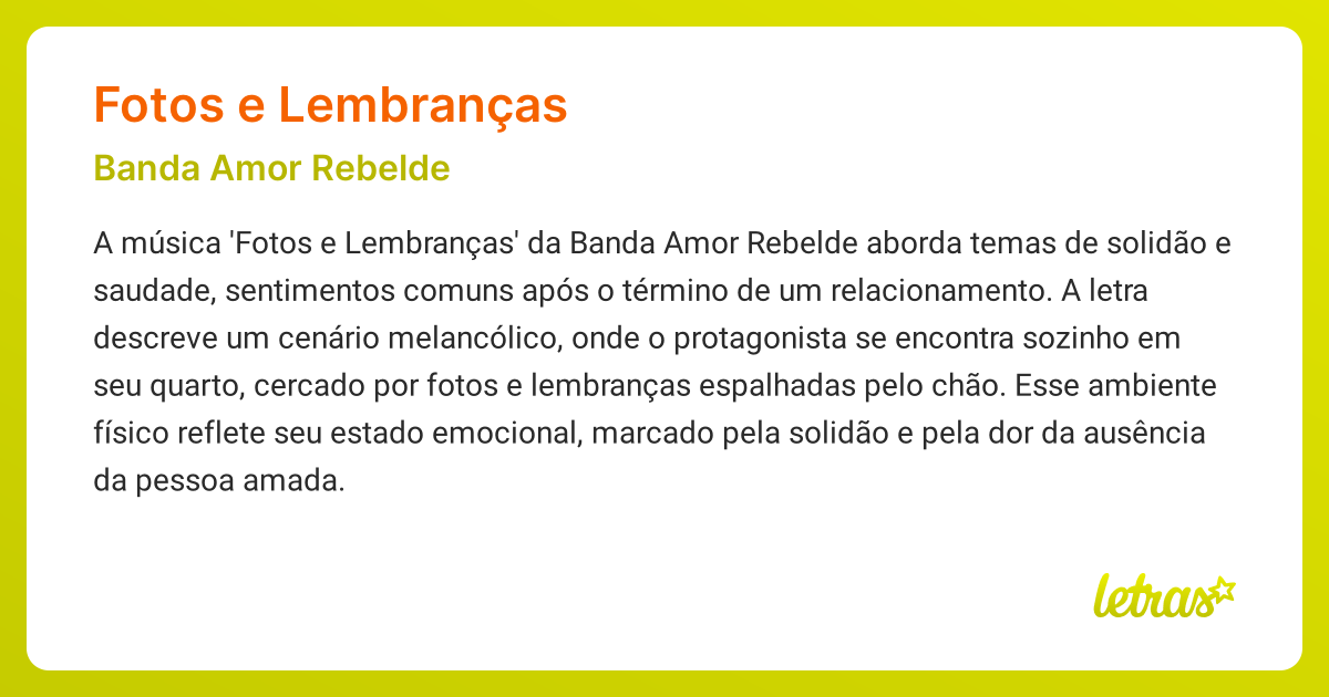 Significado da música FOTOS E LEMBRANÇAS (Banda Amor Rebelde) - LETRAS ...