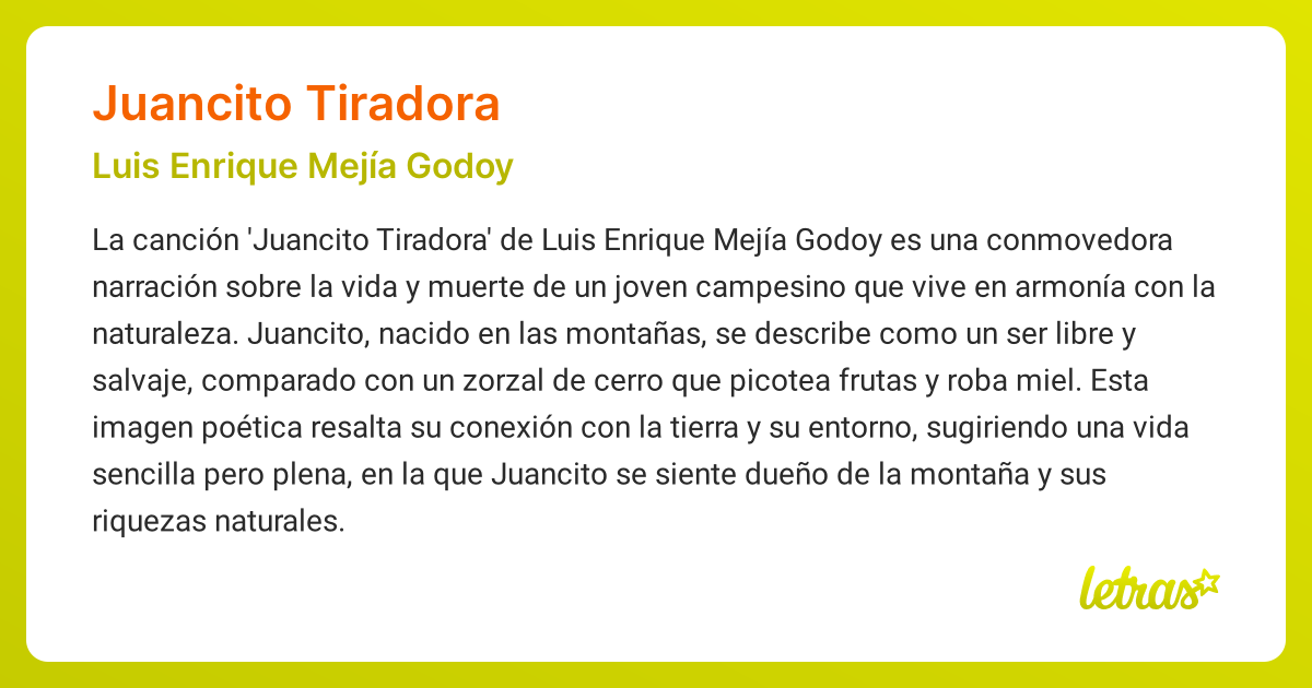 Significado de la canción JUANCITO TIRADORA (Luis Enrique Mejía Godoy ...