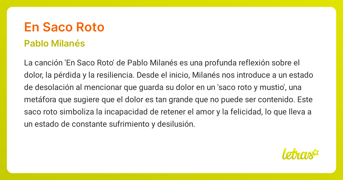 Significado de la canción EN SACO ROTO (Pablo Milanés) - LETRAS.COM
