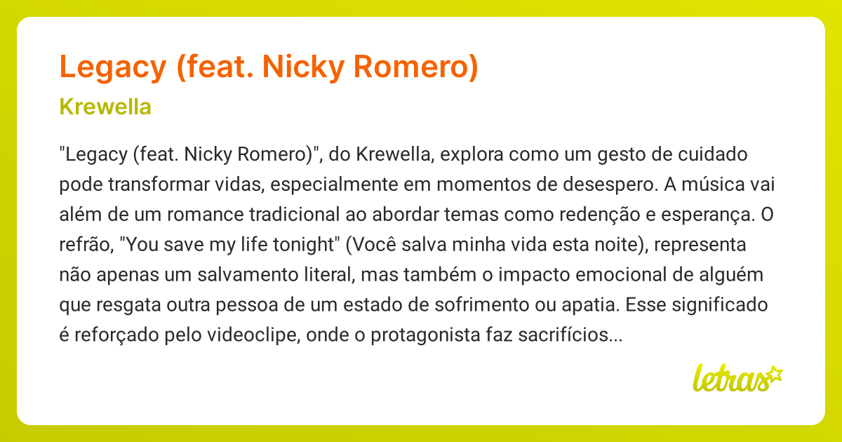 Significado da música LEGACY (FEAT. NICKY ROMERO) (Krewella) - LETRAS ...