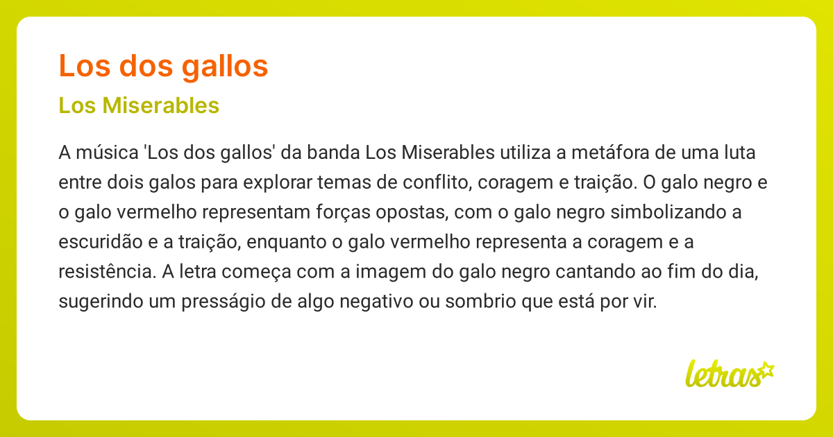 Significado da música LOS DOS GALLOS (Los Miserables) - LETRAS.MUS.BR