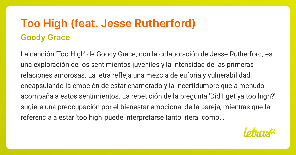 Significado de la canción Too High (feat. Jesse Rutherford) (Goody ...