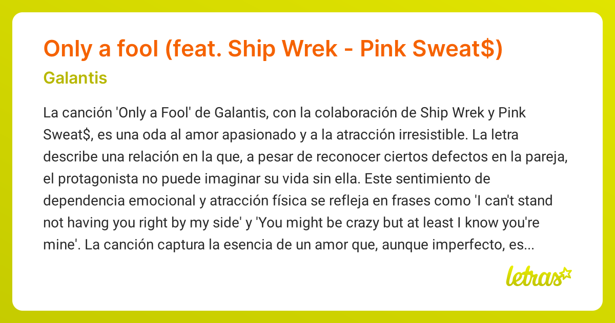 Significado de la canción Only a fool (feat. Ship Wrek - Pink Sweat ...