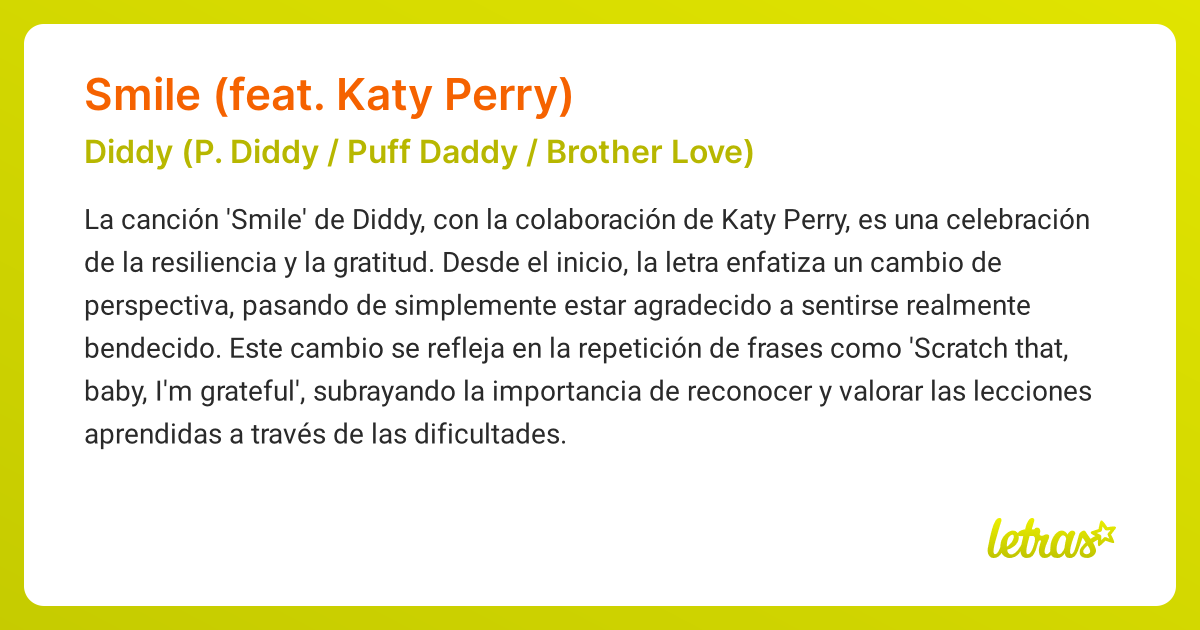 Significado de la canción SMILE (FEAT. KATY PERRY) (Diddy (P. Diddy ...