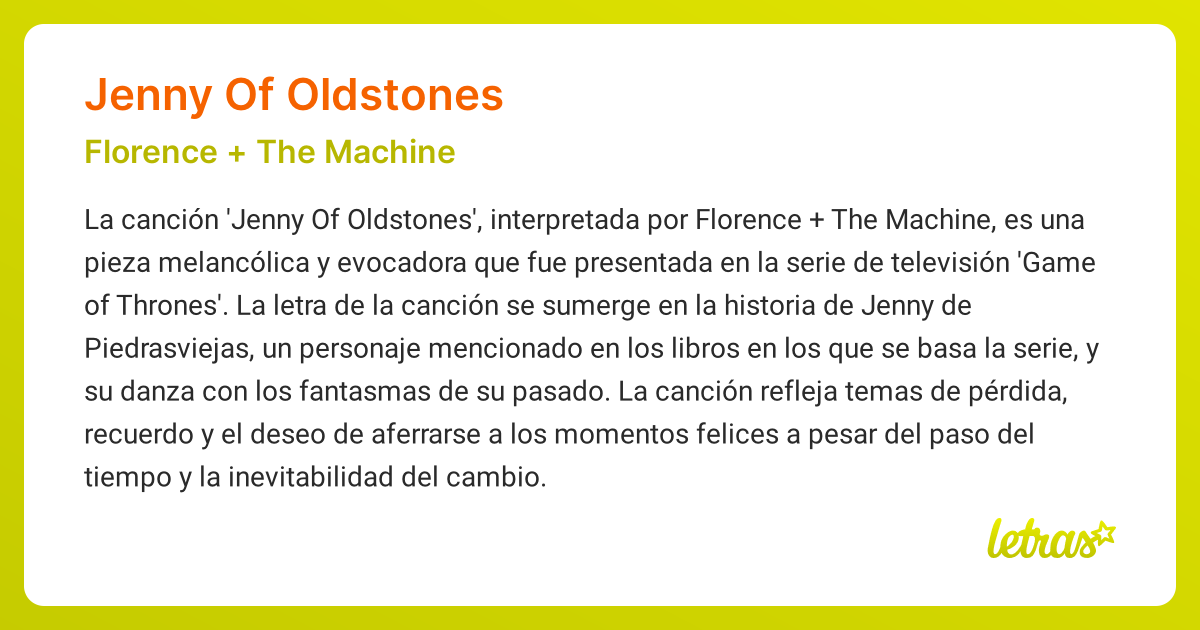 Significado de la canción JENNY OF OLDSTONES (Florence + The Machine)