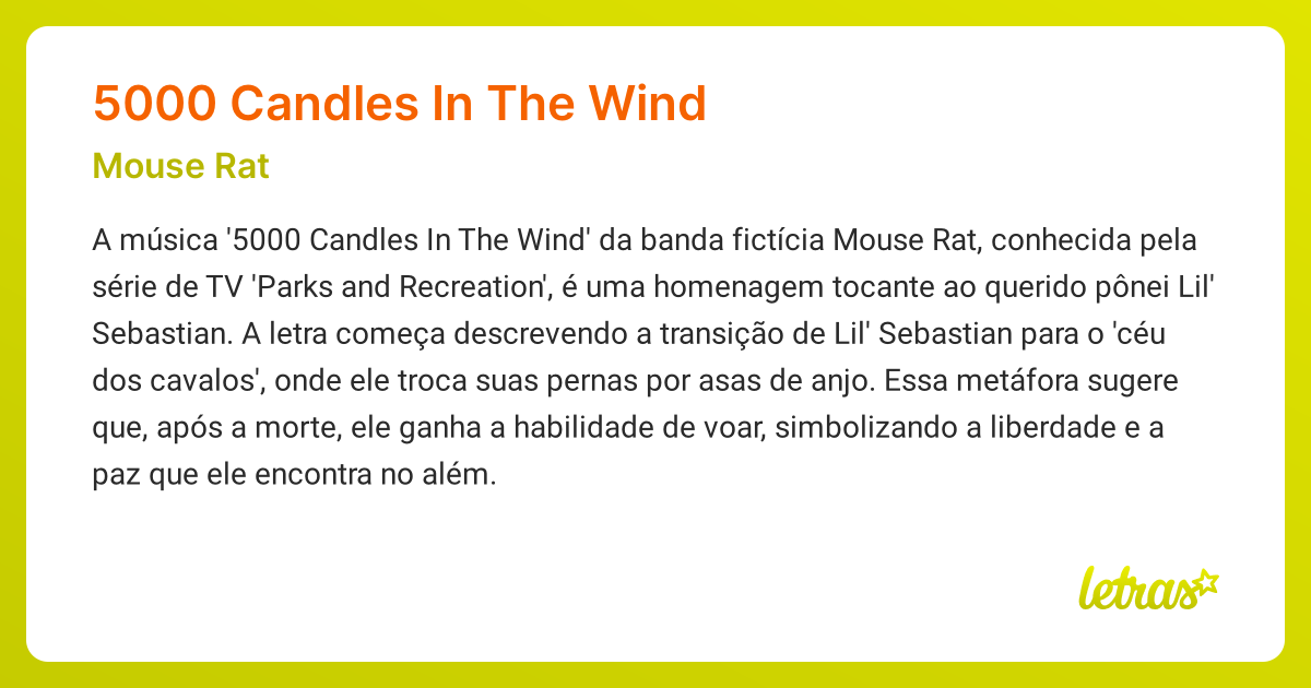 Significado da música 5000 CANDLES IN THE WIND (Mouse Rat) LETRAS.MUS.BR