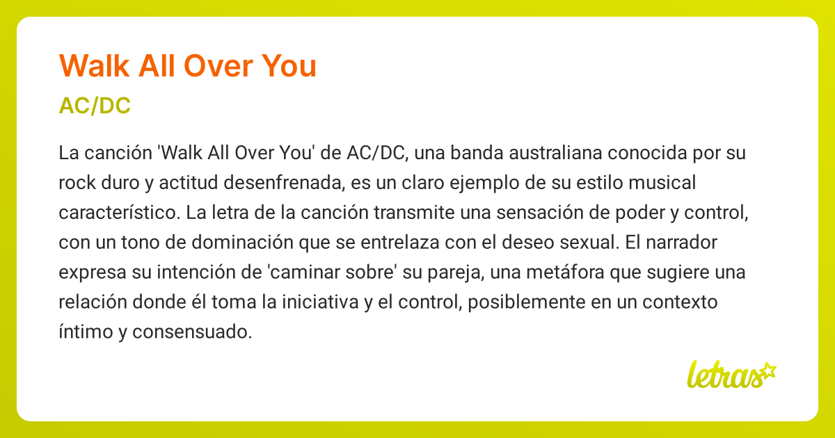 Significado de la canción WALK ALL OVER YOU (AC/DC) - LETRAS.COM
