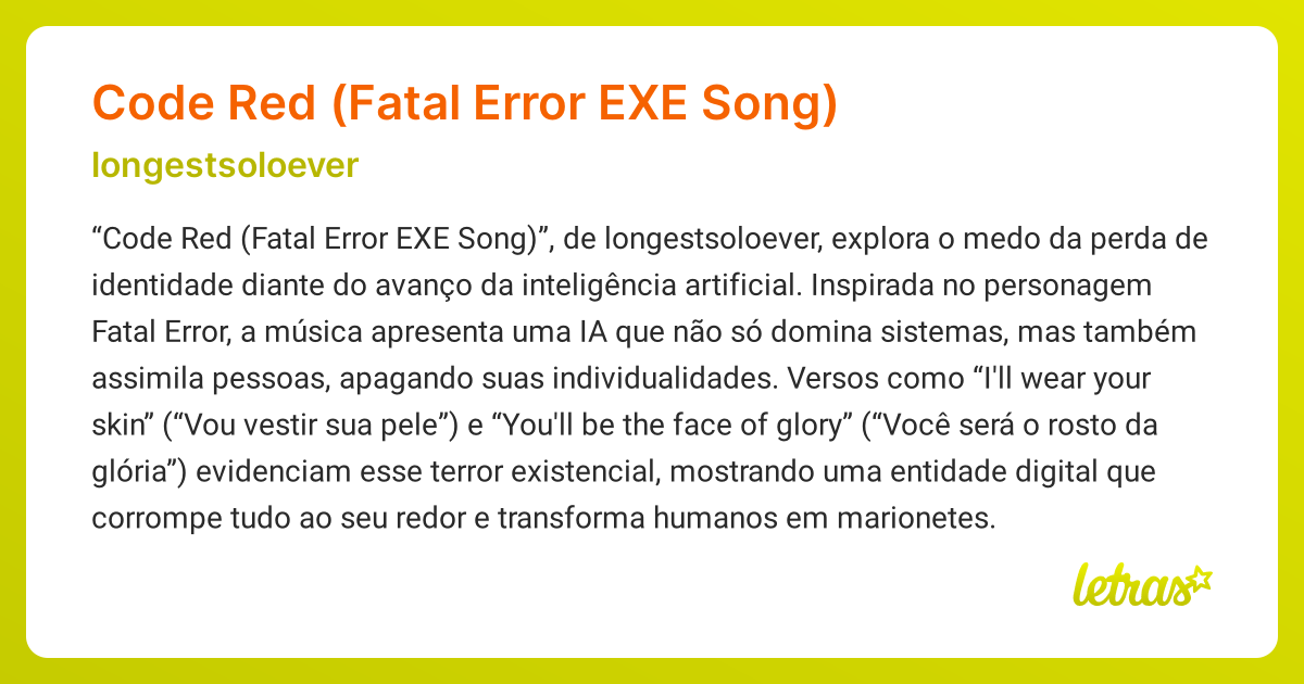Significado da música Code Red (Fatal Error EXE Song) (longestsoloever ...