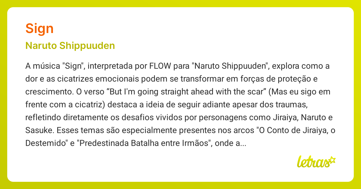 Significado da música SIGN (Naruto Shippuuden) - LETRAS.MUS.BR