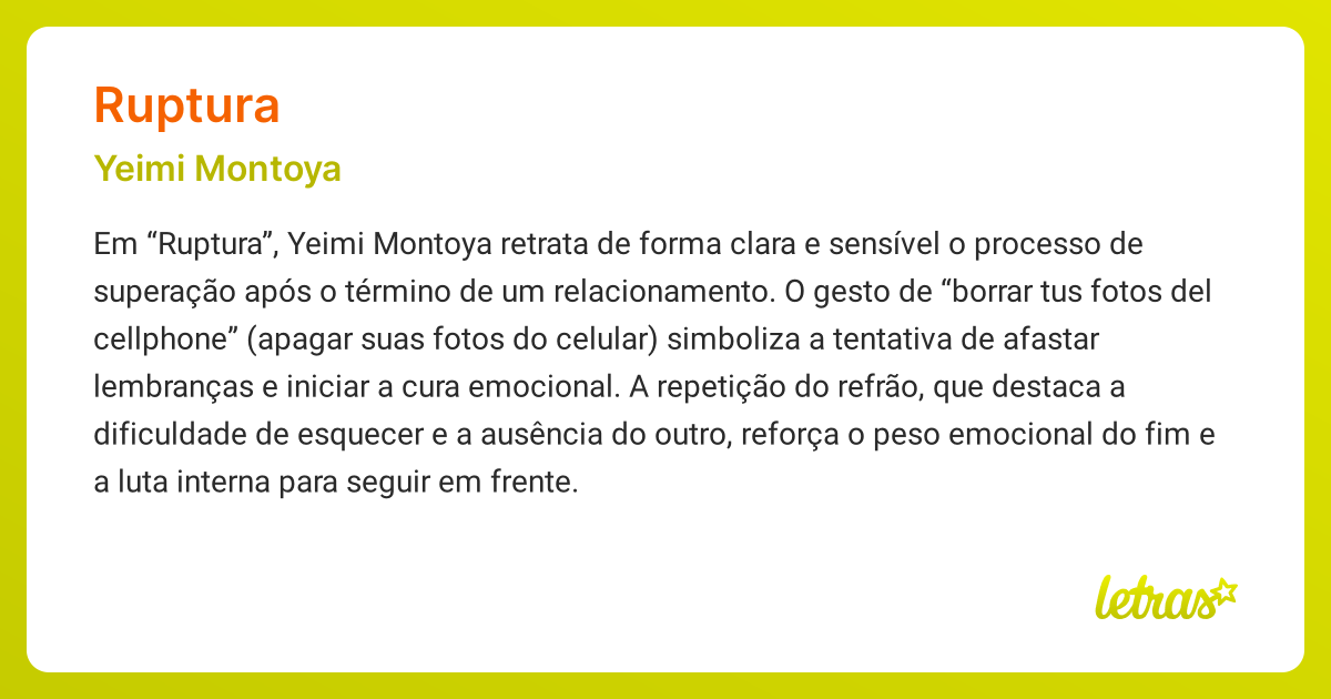 Significado da música RUPTURA (Yeimi Montoya) - LETRAS.MUS.BR