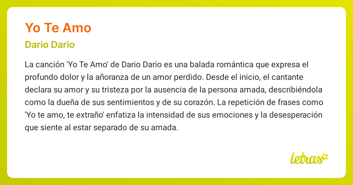 Significado de la canción YO TE AMO (Dario Dario) - LETRAS.COM