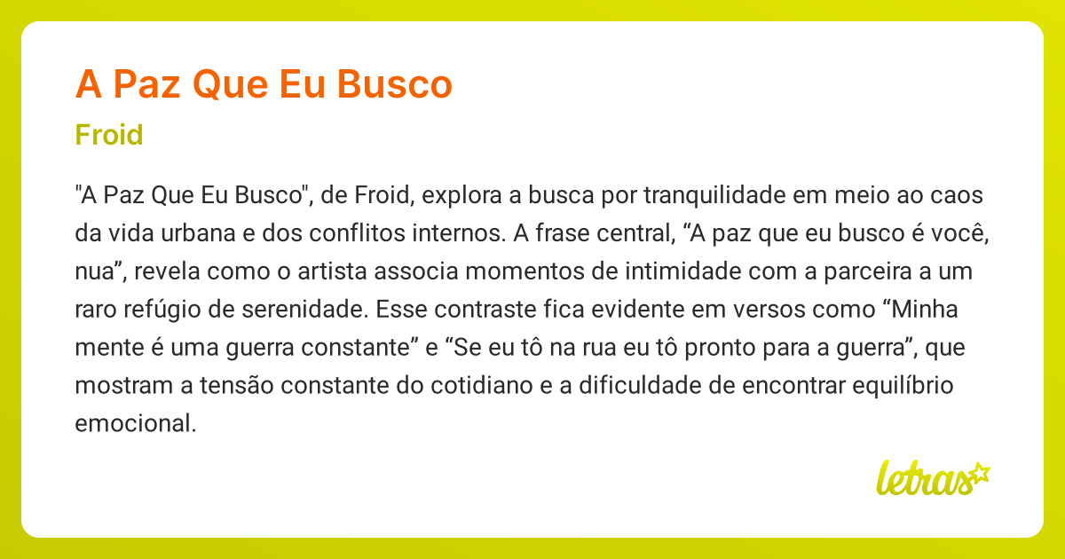 Significado da música A PAZ QUE EU BUSCO (Froid) - LETRAS.MUS.BR