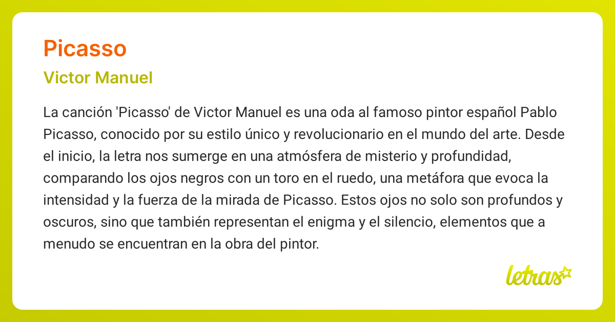 Significado de la canción PICASSO (Victor Manuel) - LETRAS.COM