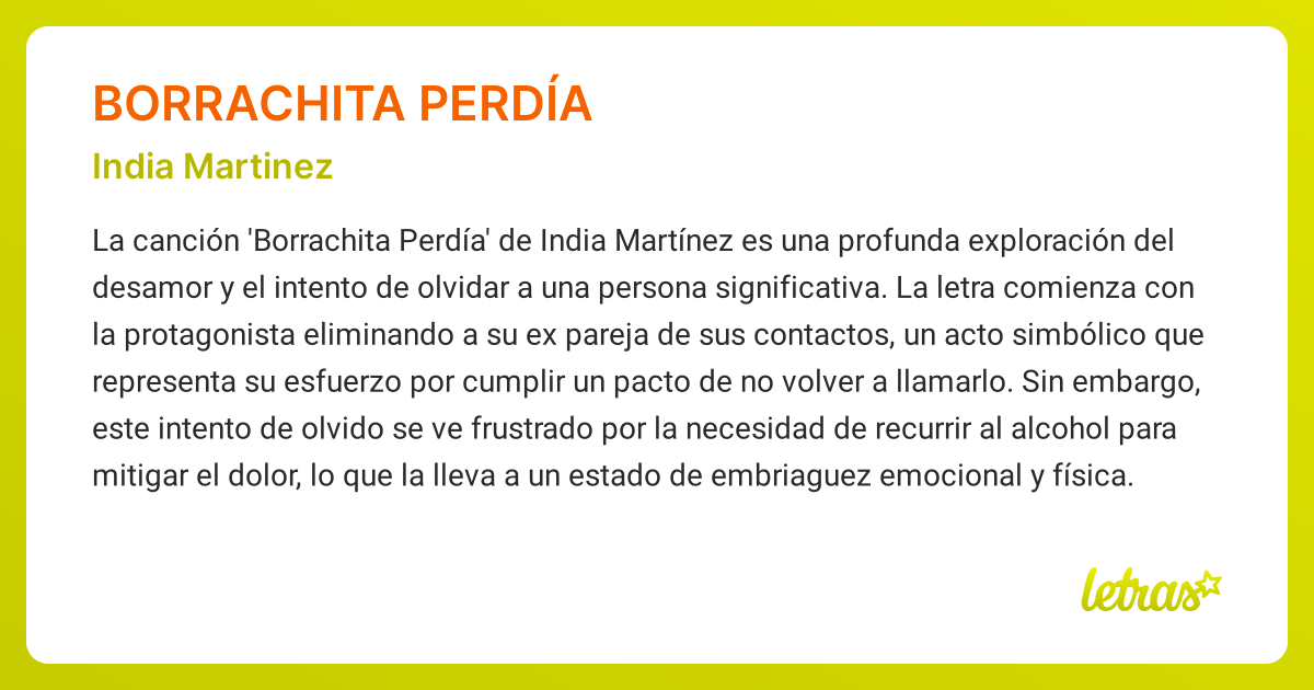 Significado de la canción BORRACHITA PERDÍA (India Martinez)