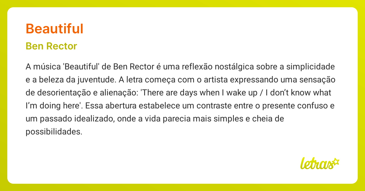 Significado da música BEAUTIFUL (Ben Rector) - LETRAS.MUS.BR