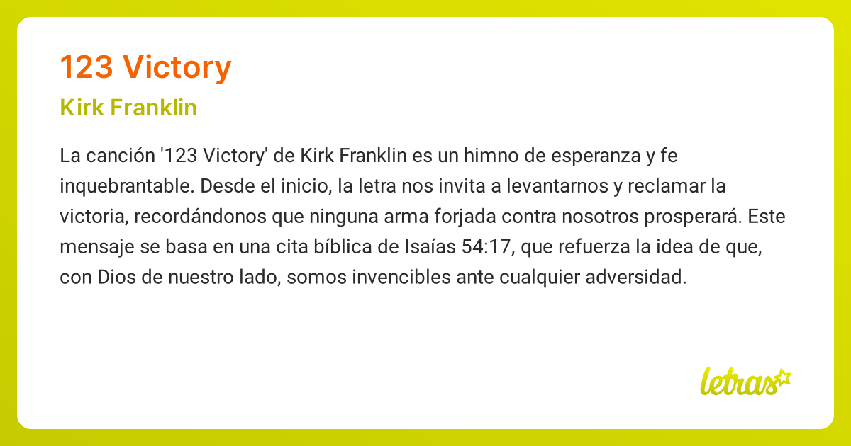 Significado de la canción 123 VICTORY (Kirk Franklin) - LETRAS.COM