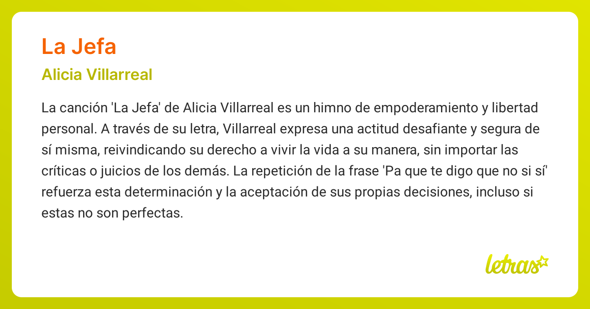 Significado de la canción LA JEFA (Alicia Villarreal) - LETRAS.COM