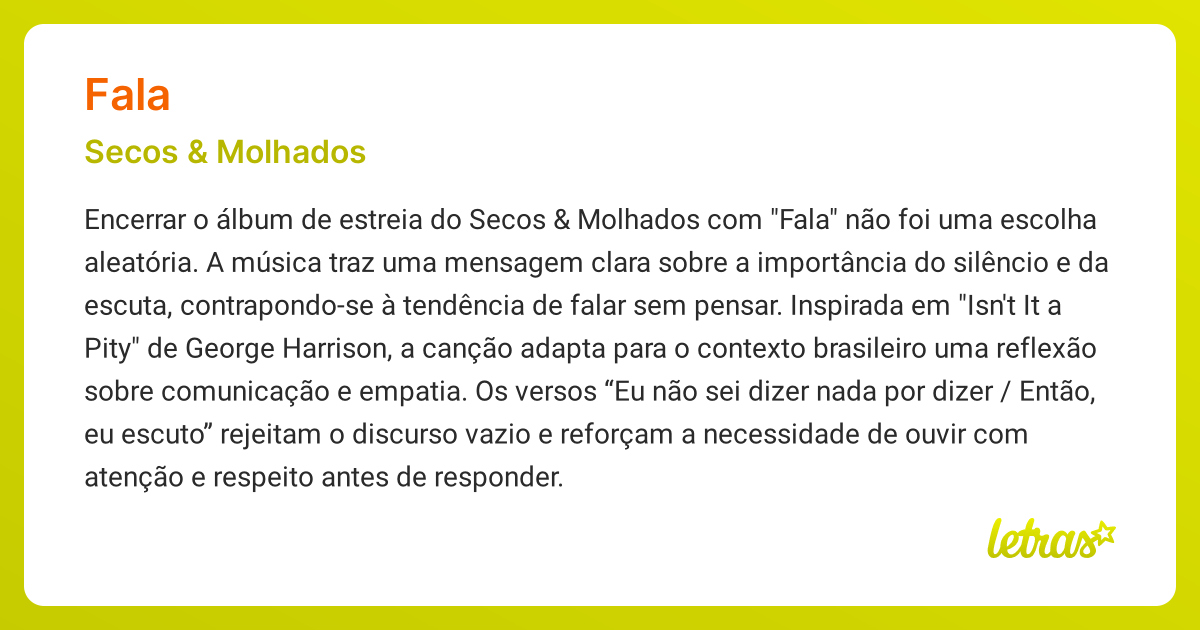 Significado da música FALA (Secos & Molhados) - LETRAS.MUS.BR