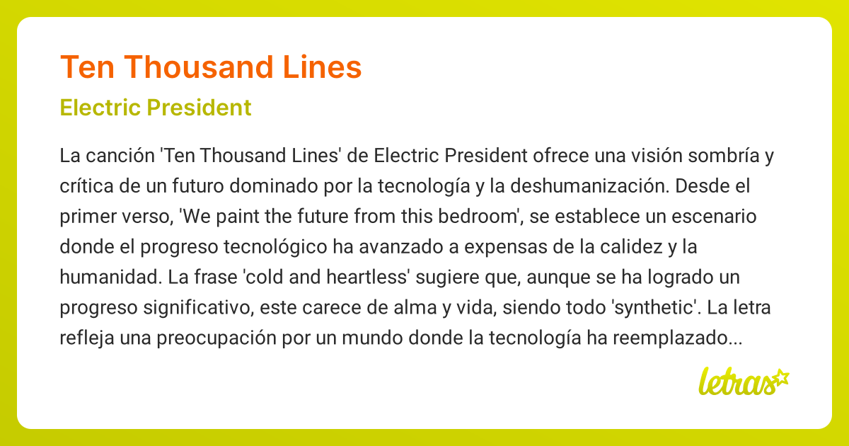 Significado de la canción TEN THOUSAND LINES (Electric President