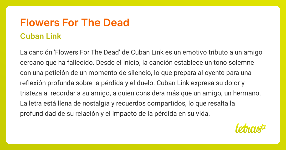Significado de la canción FLOWERS FOR THE DEAD (Cuban Link)