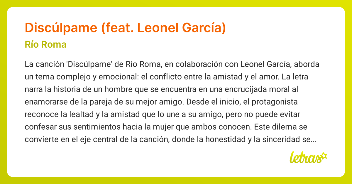 Significado de la canción Discúlpame (feat. Leonel García) (Río Roma ...