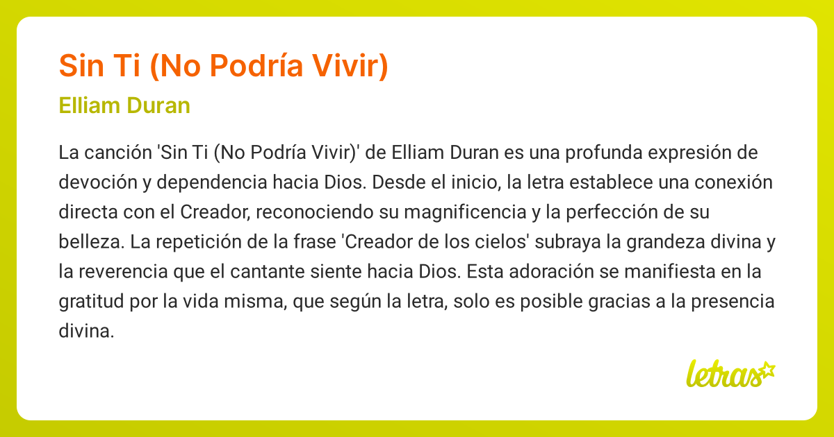 Significado de la canción SIN TI (NO PODRÍA VIVIR) (Elliam Duran ...