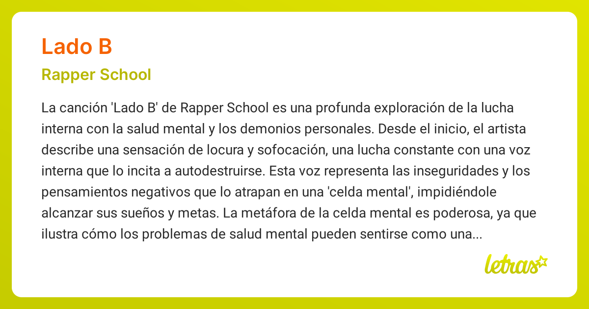 Significado de la canción LADO B (Rapper School) - LETRAS.COM