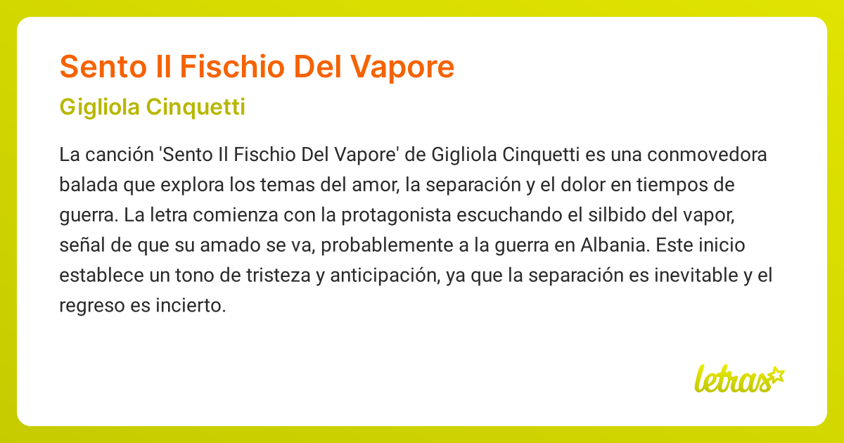 Significado de la canción SENTO IL FISCHIO DEL VAPORE (Gigliola ...