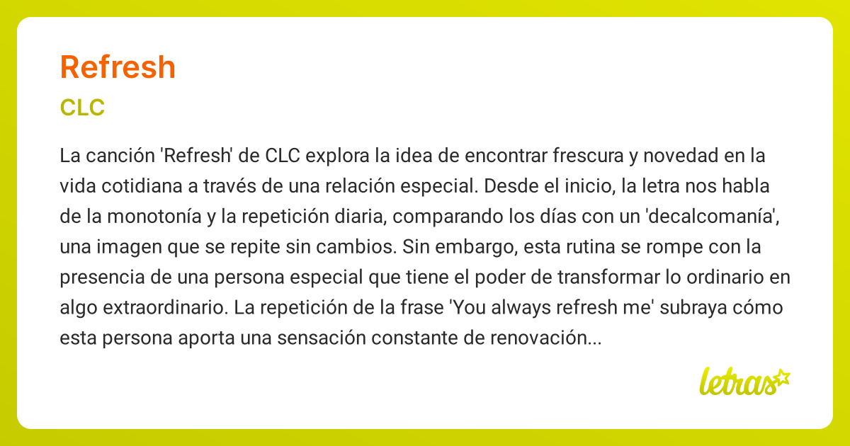 Significado de la canción REFRESH (CLC) - LETRAS.COM