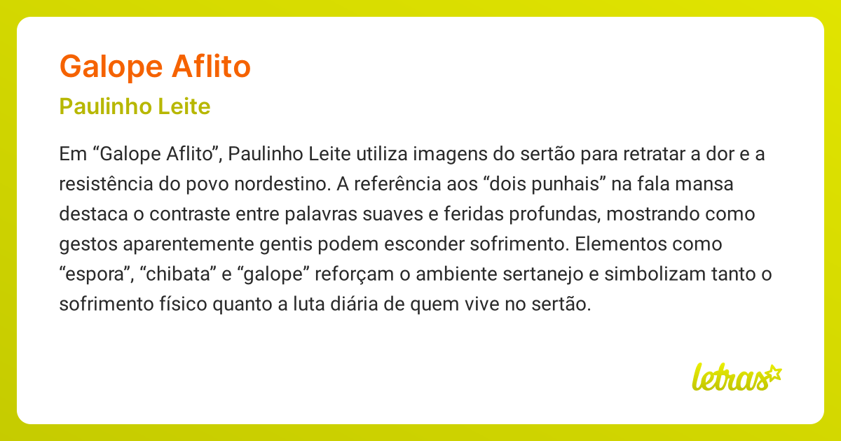 Significado da música GALOPE AFLITO (Paulinho Leite) - LETRAS.MUS.BR