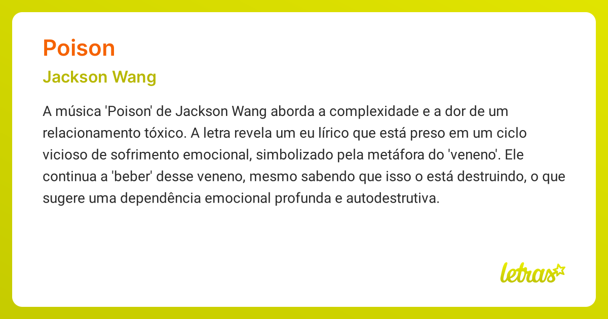 Significado da música POISON (Jackson Wang) - LETRAS.MUS.BR