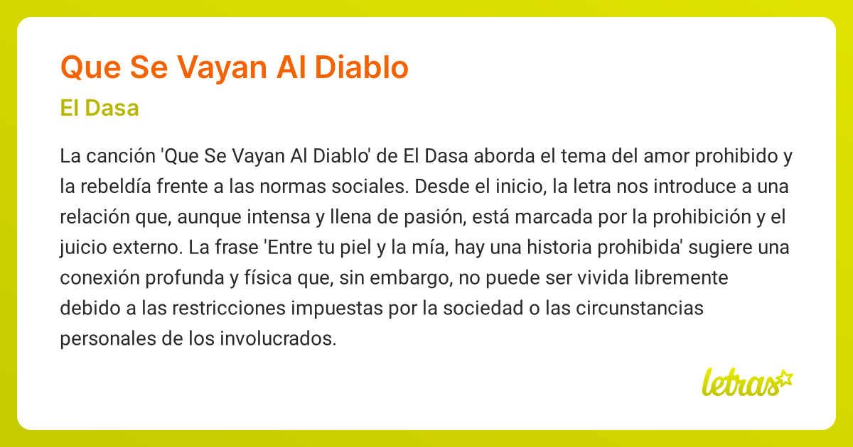 Significado de la canción QUE SE VAYAN AL DIABLO (El Dasa) - LETRAS.COM