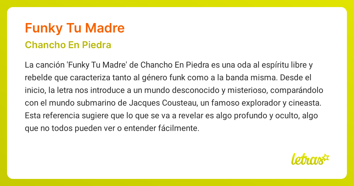 Significado de la canción FUNKY TU MADRE (Chancho En Piedra) - LETRAS.COM
