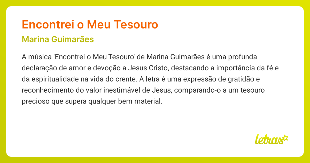 Significado da música ENCONTREI O MEU TESOURO (Marina Guimarães ...