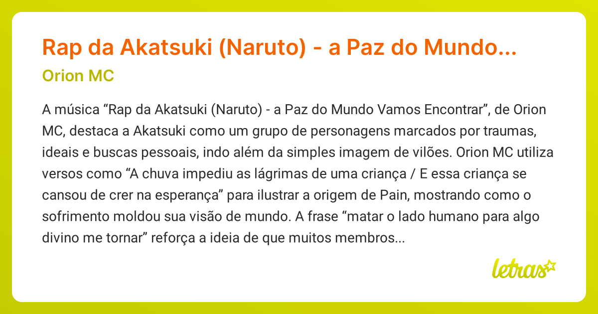 ああ、コメントください！！ Significado da música Rap da Akatsuki (Naruto) - a Paz do Mundo