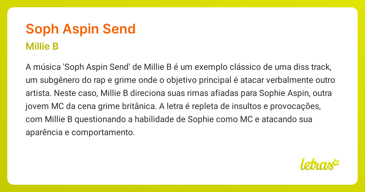 Significado da música SOPH ASPIN SEND (Millie B) - LETRAS.MUS.BR