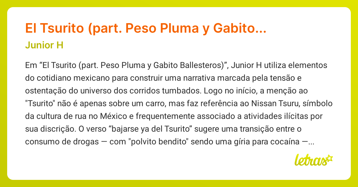 Significado da música El Tsurito (part. Peso Pluma y Gabito Ballesteros ...